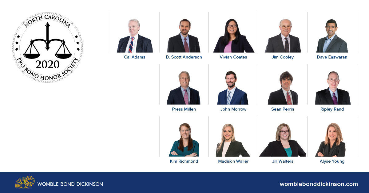 12 Womble Bond Dickinson Attorneys Recognized by NC Pro Bono Honor