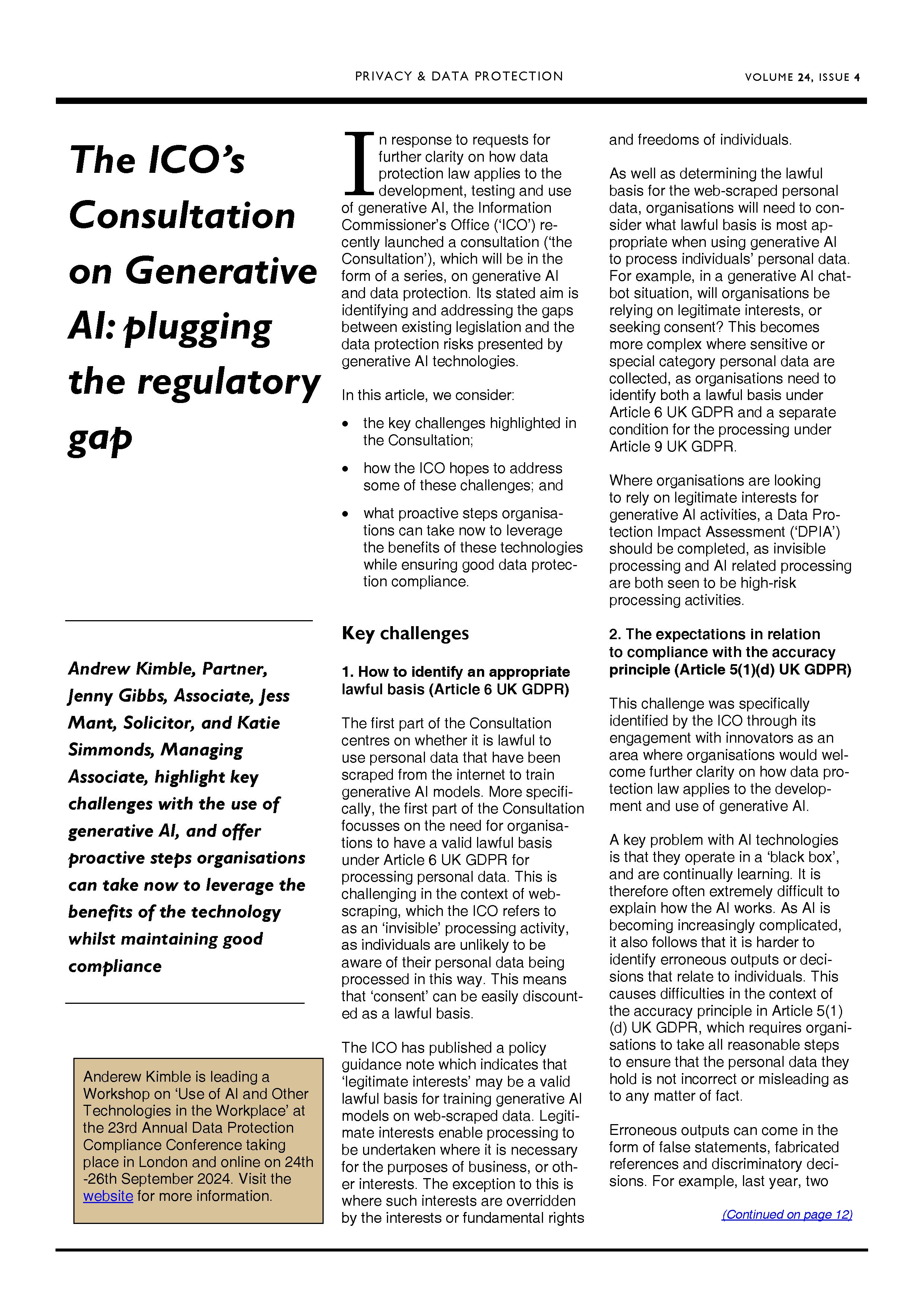 The ICO's Consultation on Generative AI: plugging the regulatory gap