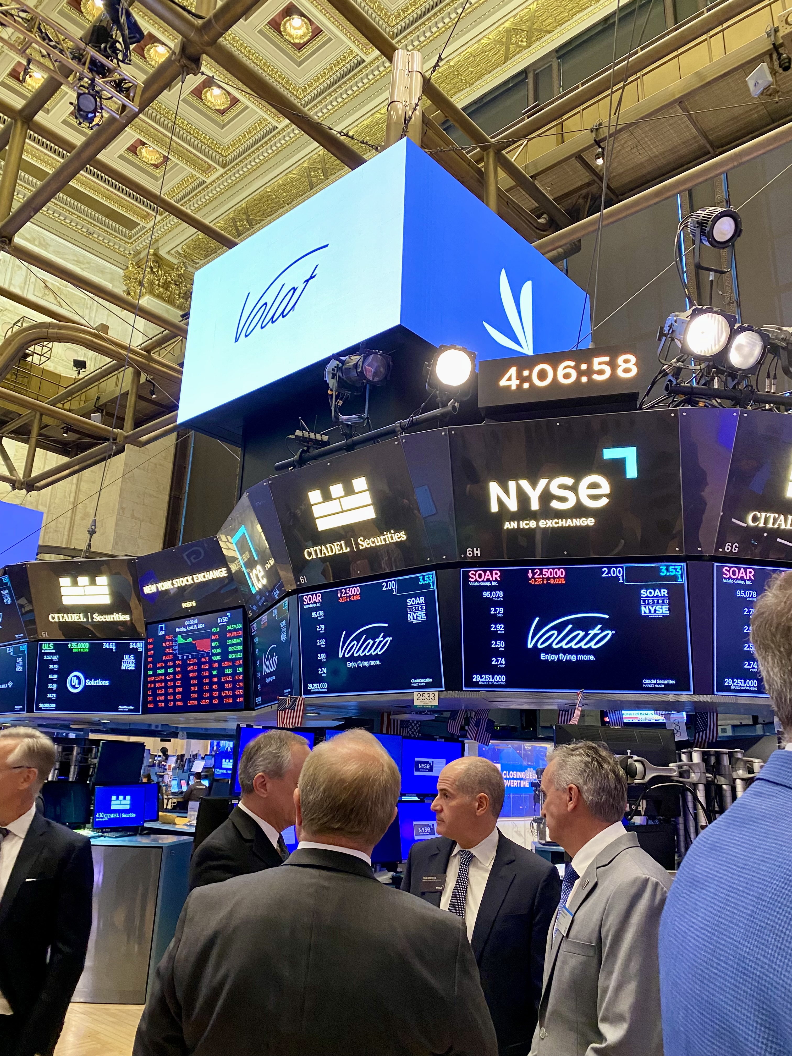 Volato sign at the New York Stock Exchange