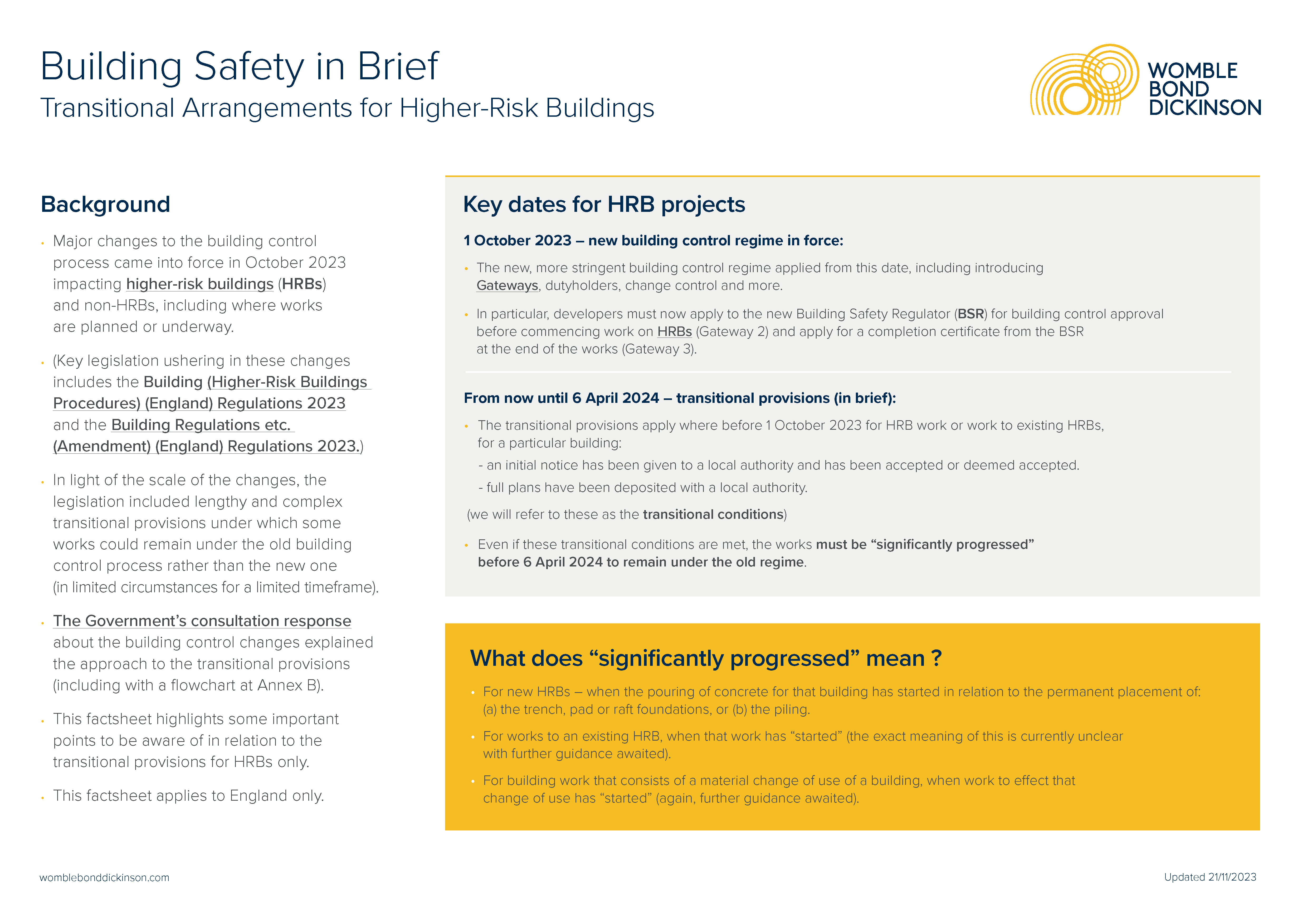 Building safety in brief: Transitional agreements for HRBs