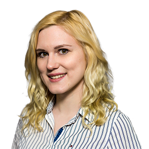 Woman with blonde hair wearing a striped blouse