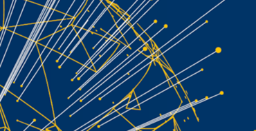 Growing Global: A globe outlined in white and yellow against a dark blue background