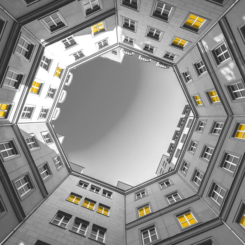 Birds eye view of circular buildings