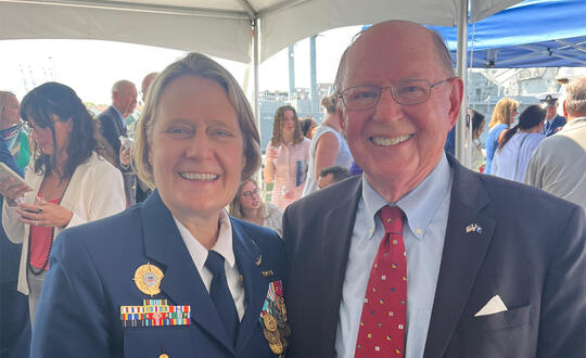 Retired attorney Gordon Schreck and Admiral Linda Fagan, the first female Commandant of the Coast Guard.