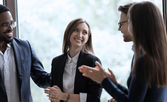 Students talking in professional environment