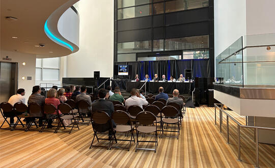 Panelists discuss Charlotte's performing arts during a presentation for the Mecklenburg County Bar’s Charlotte Legal Diversity Clerkship Class of 2023.