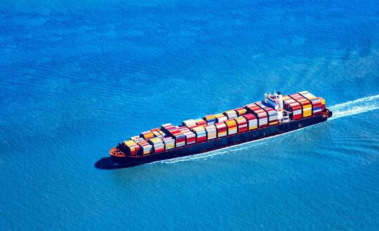 Container ship at sea.