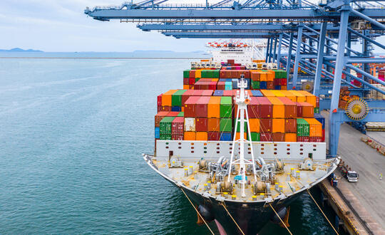 Cargo ship and port