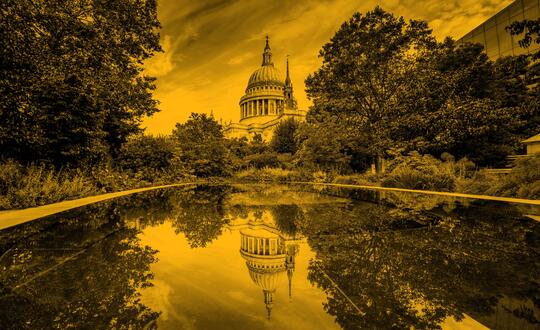 St Paul's Cathedral reflected in water
