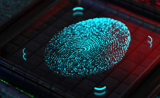 Digital fingerprint biometric scan on a secure smartphone device, illustrating advanced cybersecurity technology and personal identity verification.