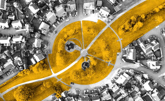 Aerial view of residential housing