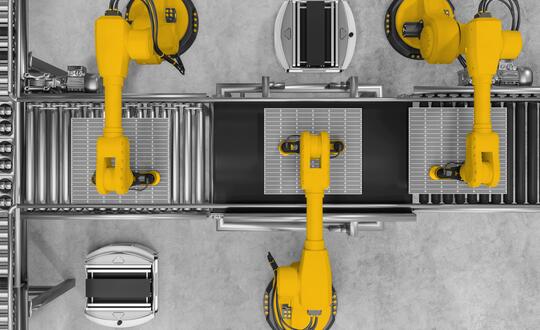 Solar panels in production line