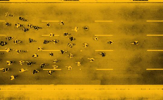 Aerial view of runners in race
