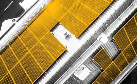Solar panels on roof of building