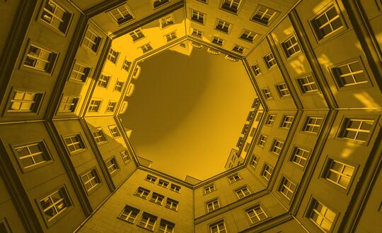 Circle of houses, taken from upward angle