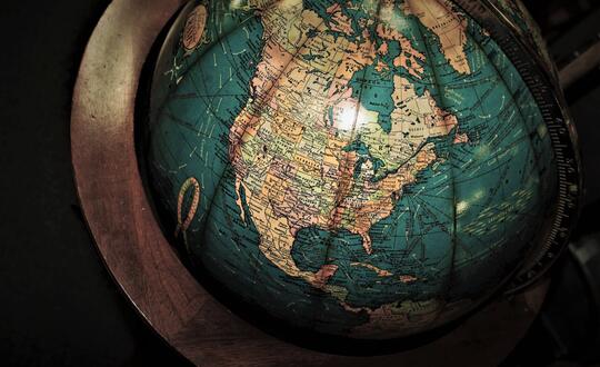 Antique globe of the world showing the USA